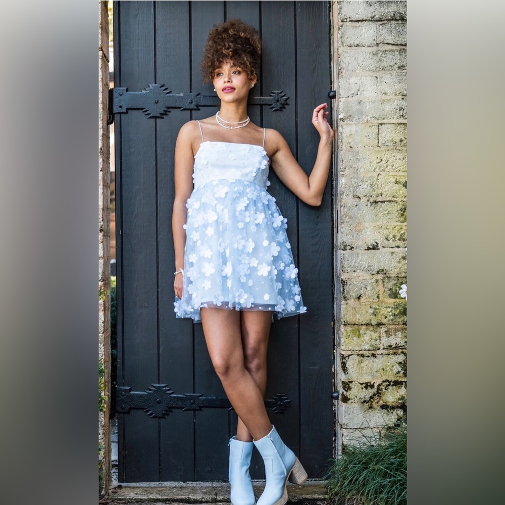 NWT New Entry Size Medium light Blue** Altar’d State 3D Floral Mesh Babydoll